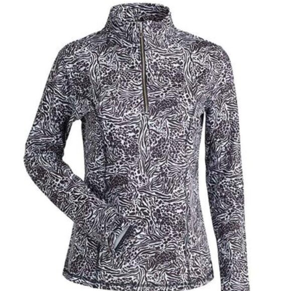NILS Black Leopard Print Half Zip Base Layer Ski Top Small - Picture 1 of 6
